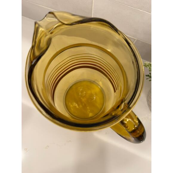 VTG MCM Anchor Hocking Amber Pitcher w Stripes - Picture 8 of 9